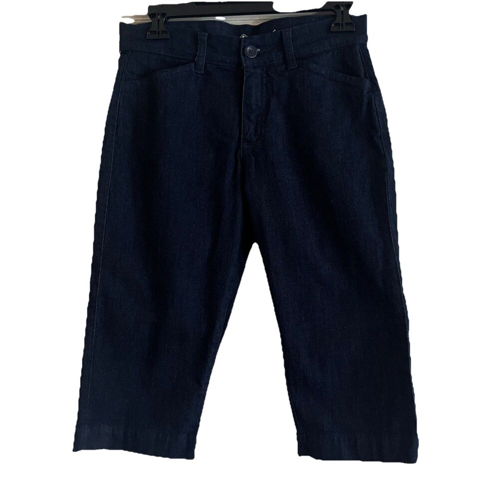 St Johns Bay Denim Capris Womens 4P Petite Jeans Dark Wash Pants Pockets Dressy